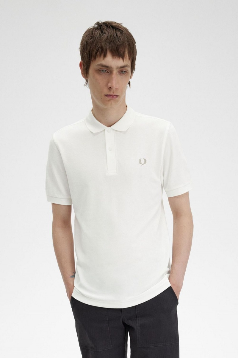 Fred Perry M6000 Men's Shirt Snow White Green | OHDGX3091