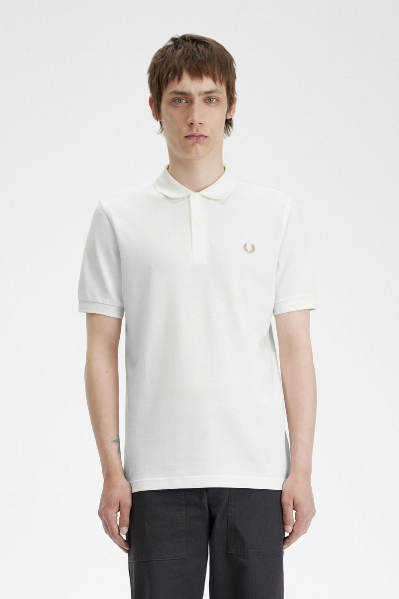 Fred Perry M6000 Men\'s Shirt Snow White Green | OHDGX3091