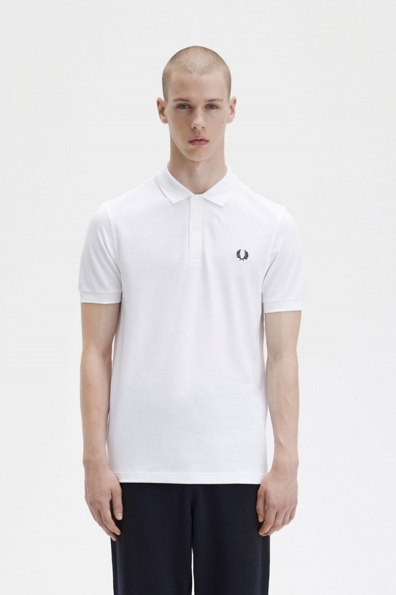 Fred Perry M6000 Men\'s Shirt White Navy | UICRY1572