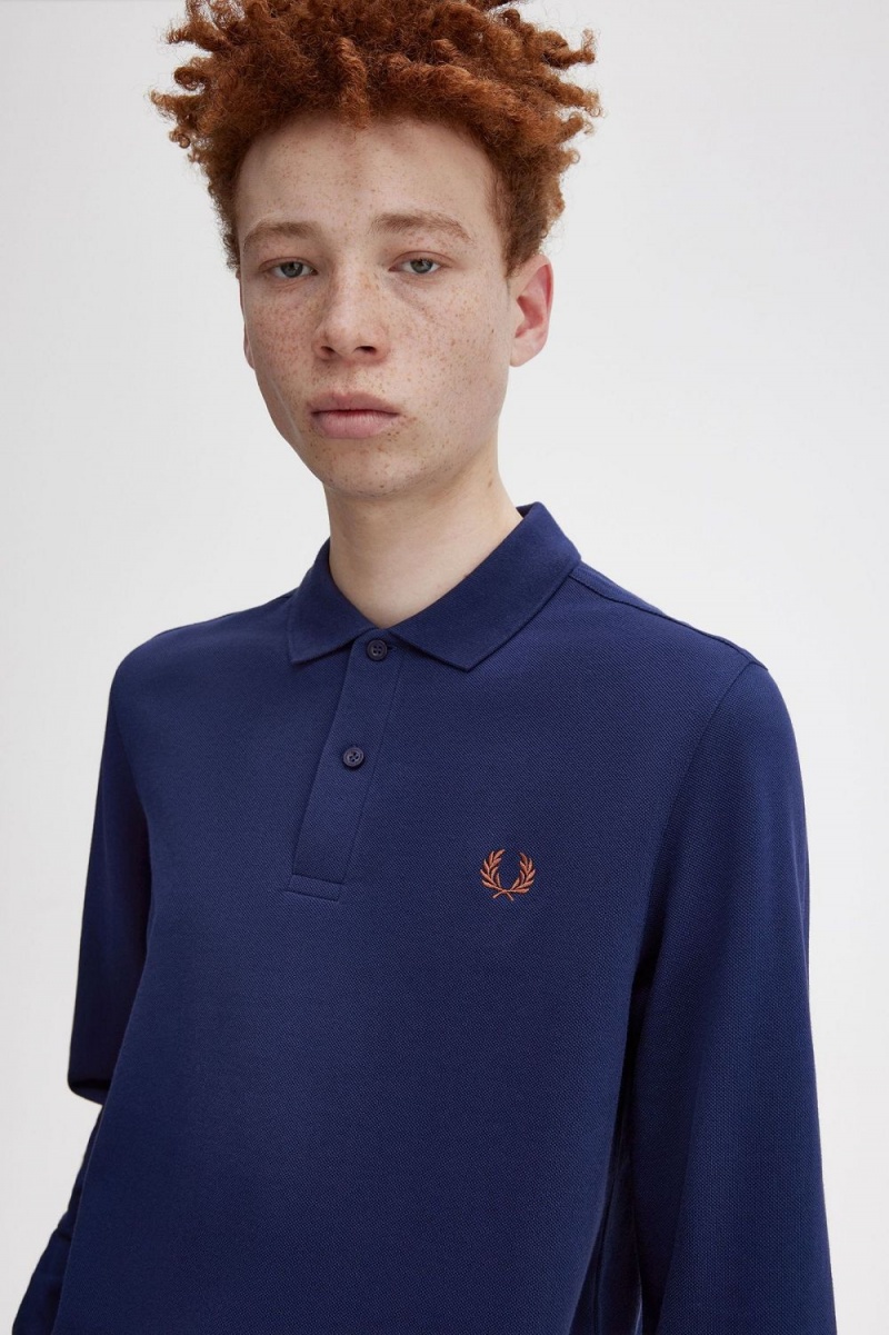 Fred Perry M6006 Men's Shirt French Navy Whisky Brown | MGUND8257