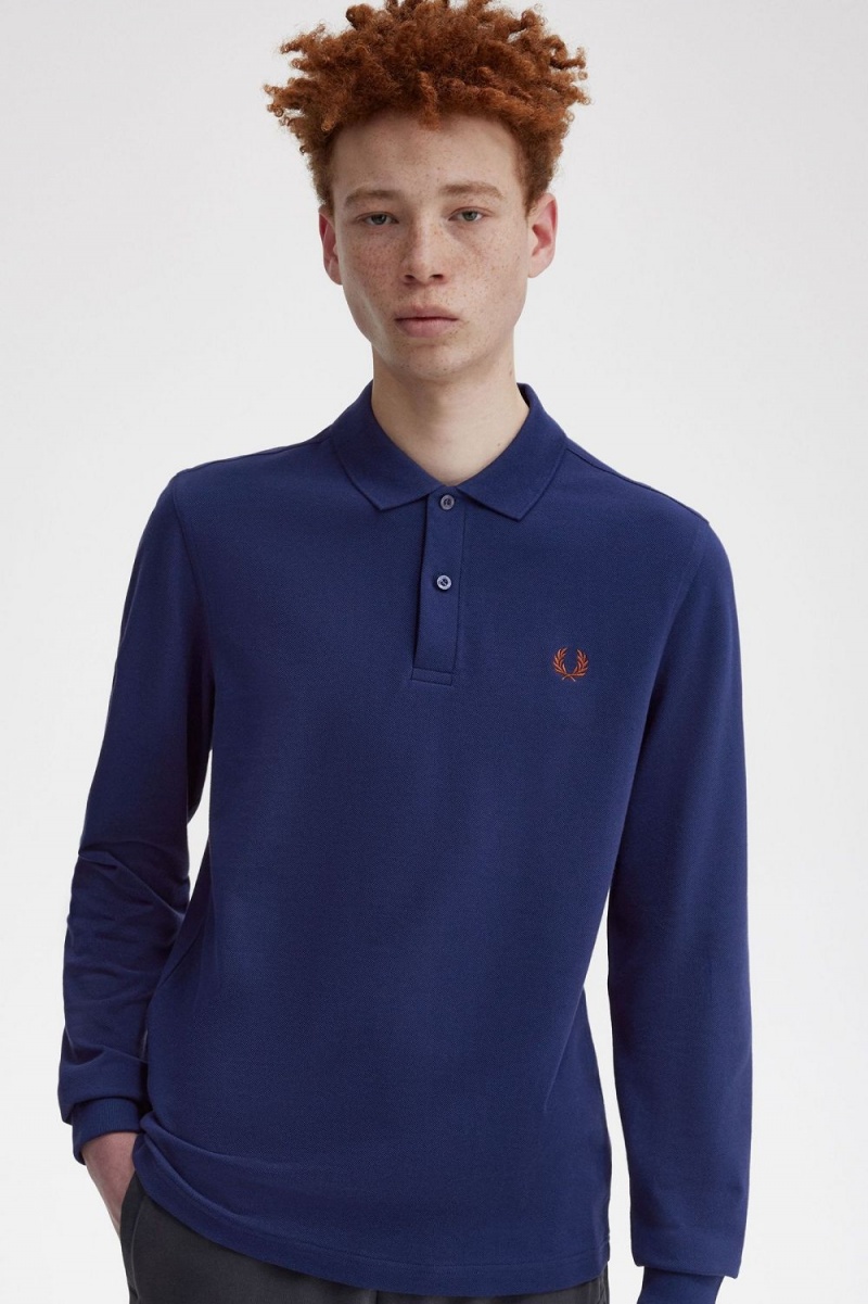 Fred Perry M6006 Men's Shirt French Navy Whisky Brown | MGUND8257