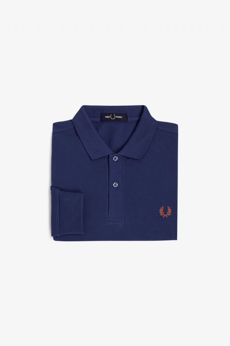 Fred Perry M6006 Men's Shirt French Navy Whisky Brown | MGUND8257