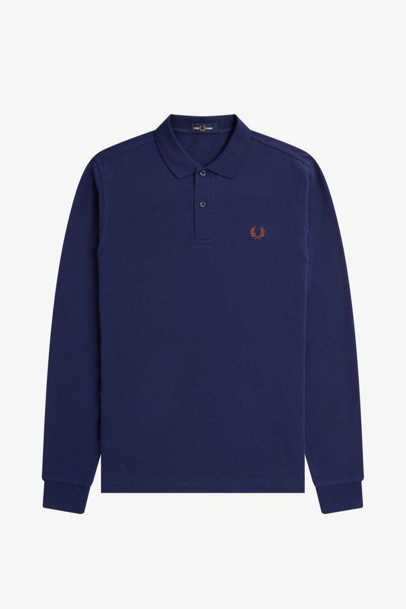 Fred Perry M6006 Men's Shirt French Navy Whisky Brown | MGUND8257