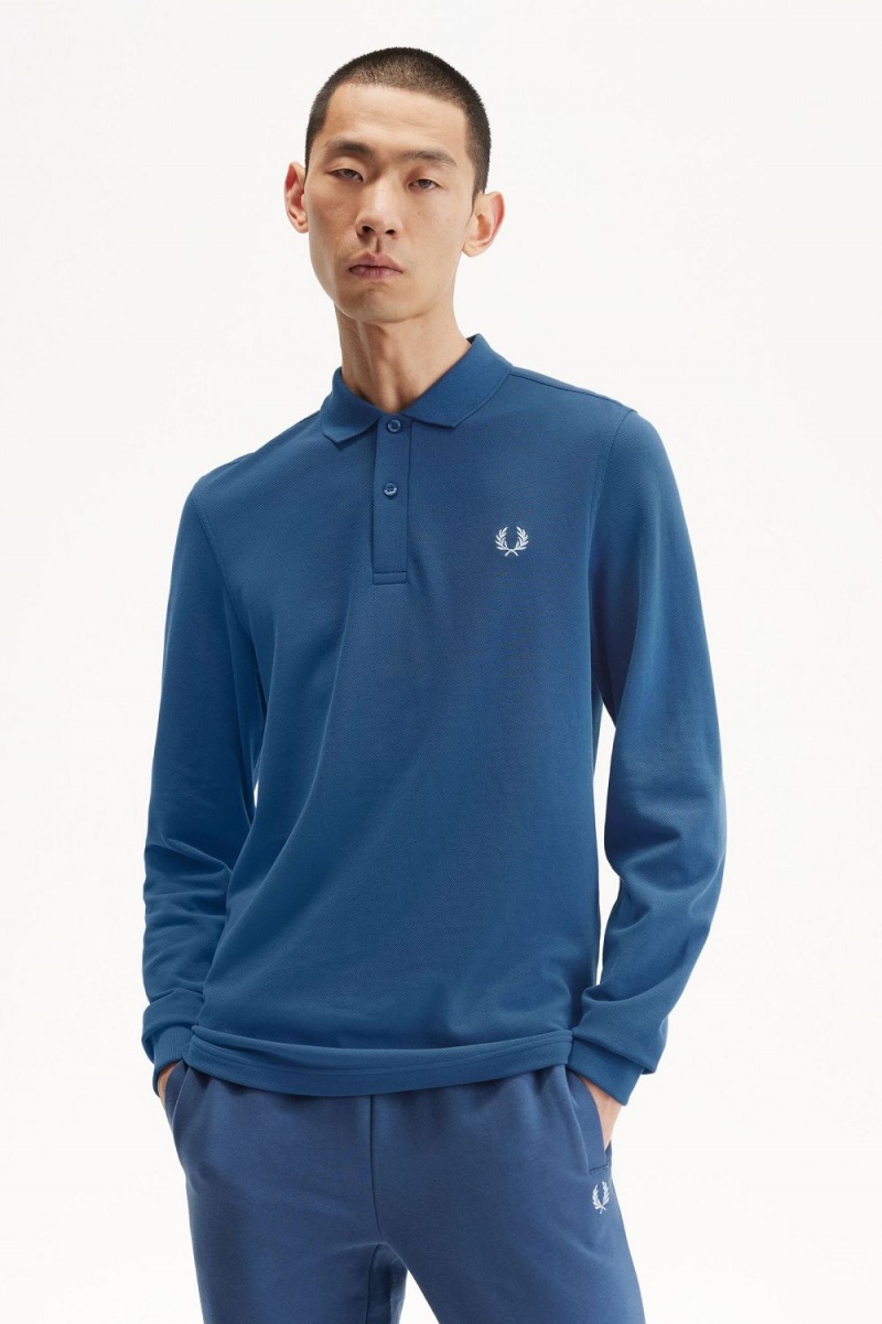 Fred Perry M6006 Men's Shirt Midnight Blue Light Aqua | ZWHSM6403