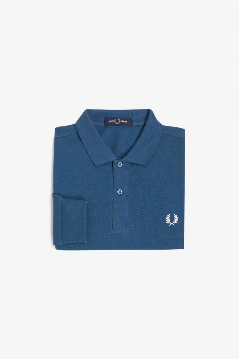 Fred Perry M6006 Men's Shirt Midnight Blue Light Aqua | ZWHSM6403