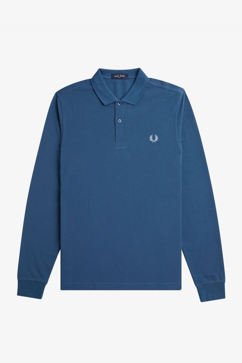 Fred Perry M6006 Men's Shirt Midnight Blue Light Aqua | ZWHSM6403