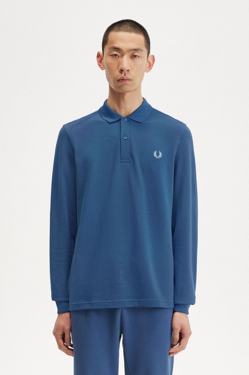 Fred Perry M6006 Men\'s Shirt Midnight Blue Light Aqua | ZWHSM6403