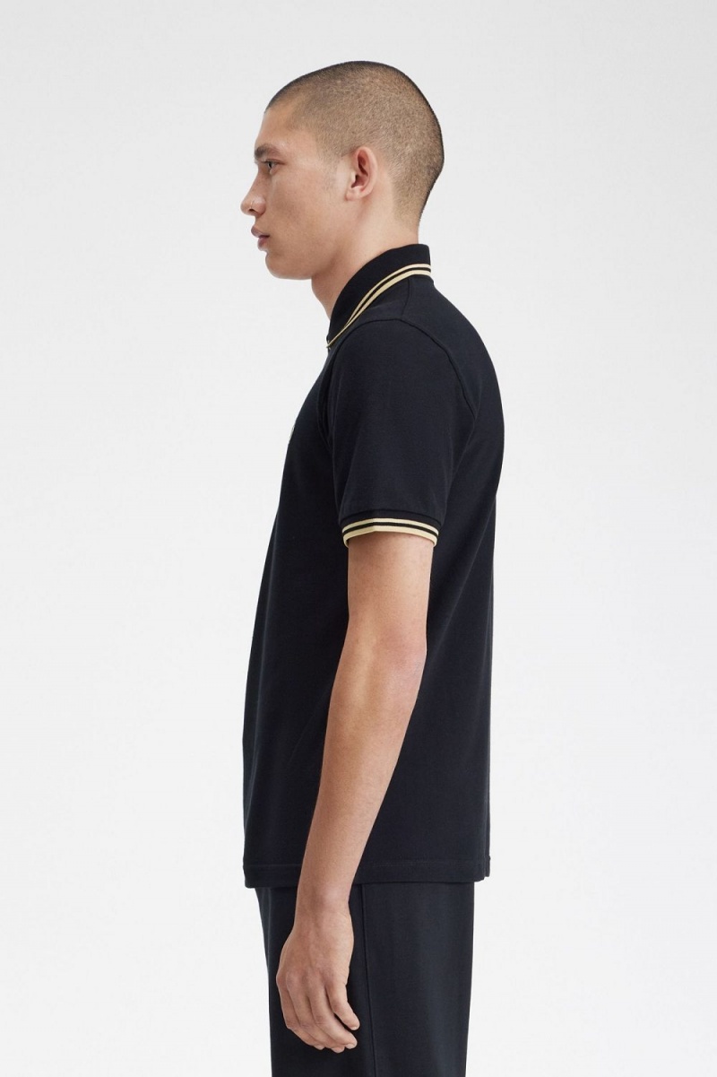 Fred Perry Makati M12 Men's Polo Shirt Black Champagne | CQKFE5601