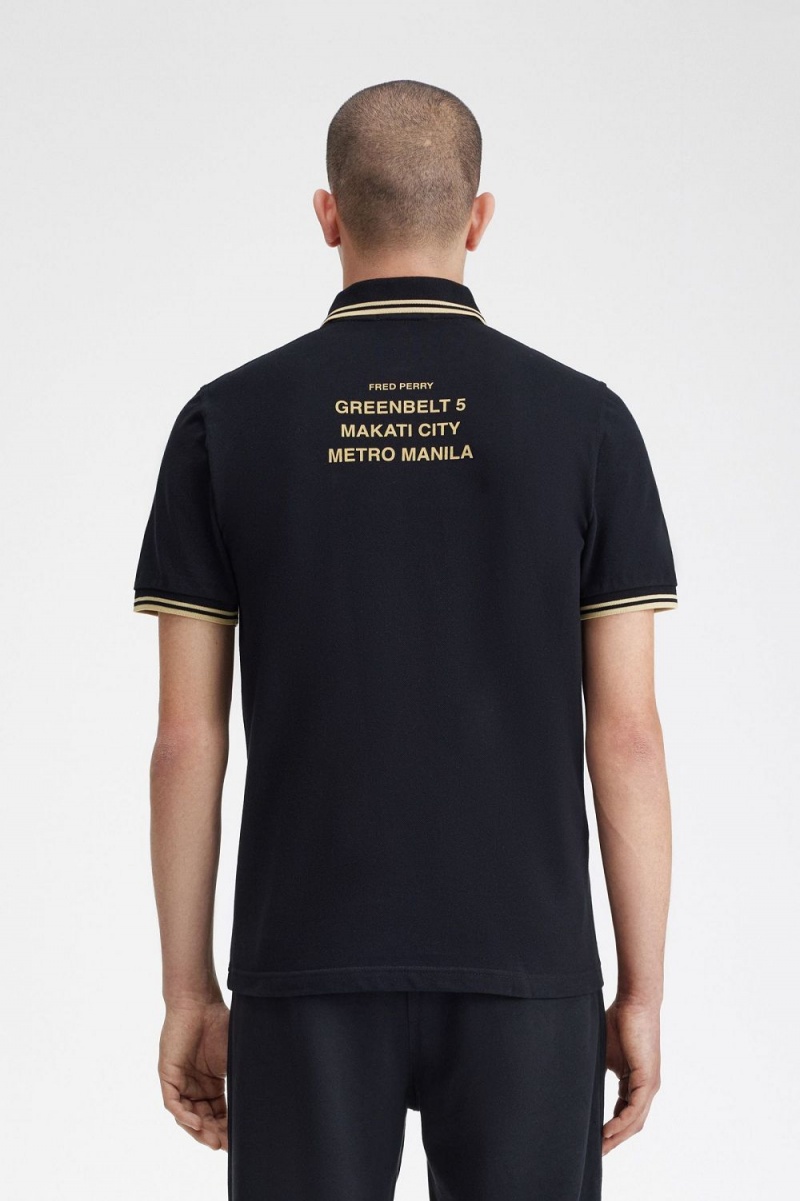 Fred Perry Makati M12 Men's Polo Shirt Black Champagne | CQKFE5601