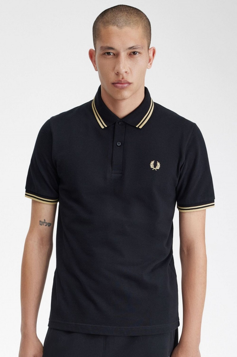 Fred Perry Makati M12 Men's Polo Shirt Black Champagne | CQKFE5601