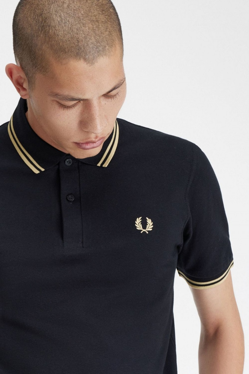 Fred Perry Makati M12 Men's Polo Shirt Black Champagne | CQKFE5601