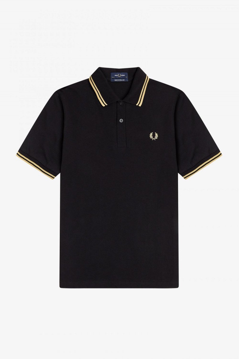 Fred Perry Makati M12 Men's Polo Shirt Black Champagne | CQKFE5601