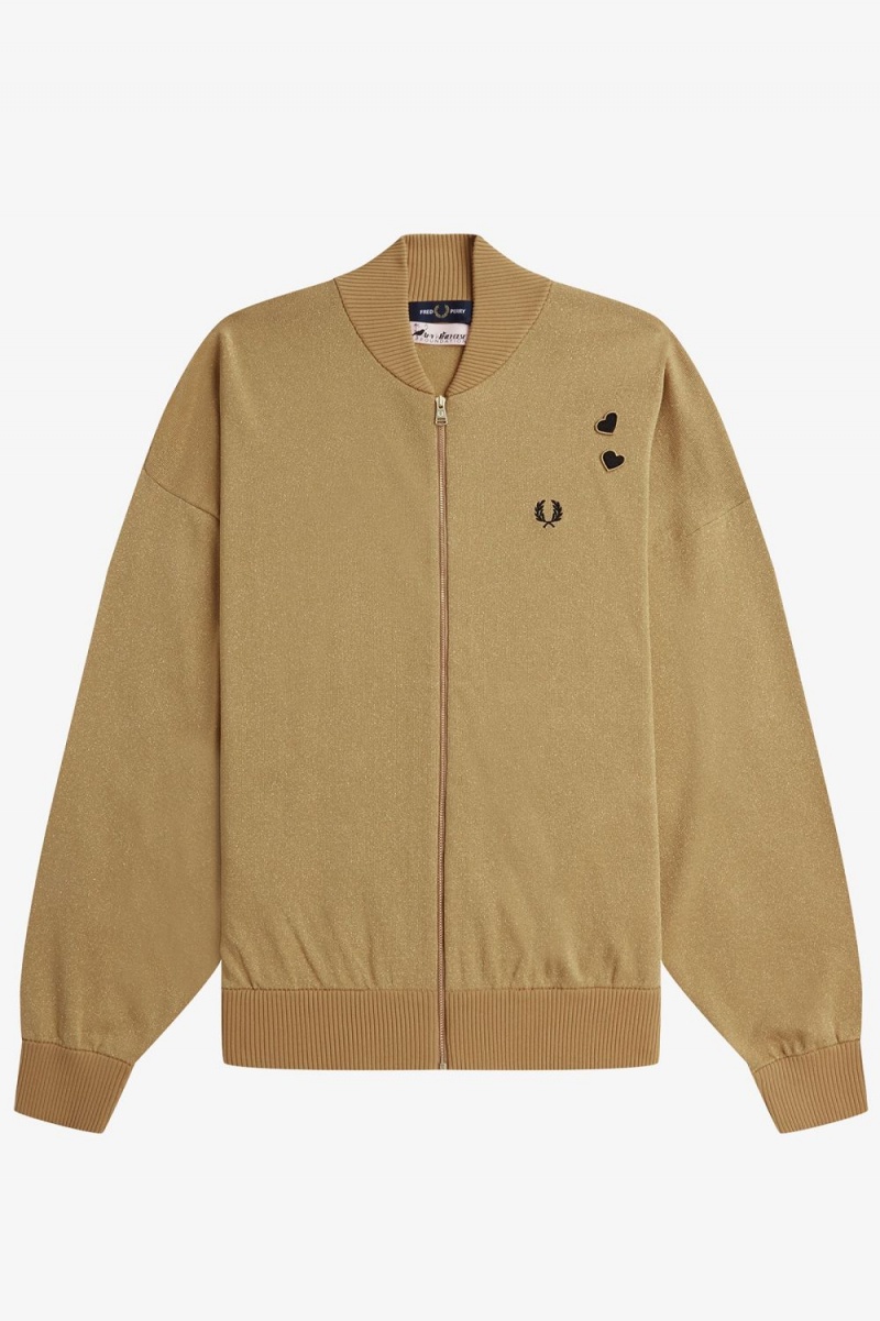 Fred Perry Metallic Knitted Bomber Women's Jackets 1964 Gold | HXBPL2034