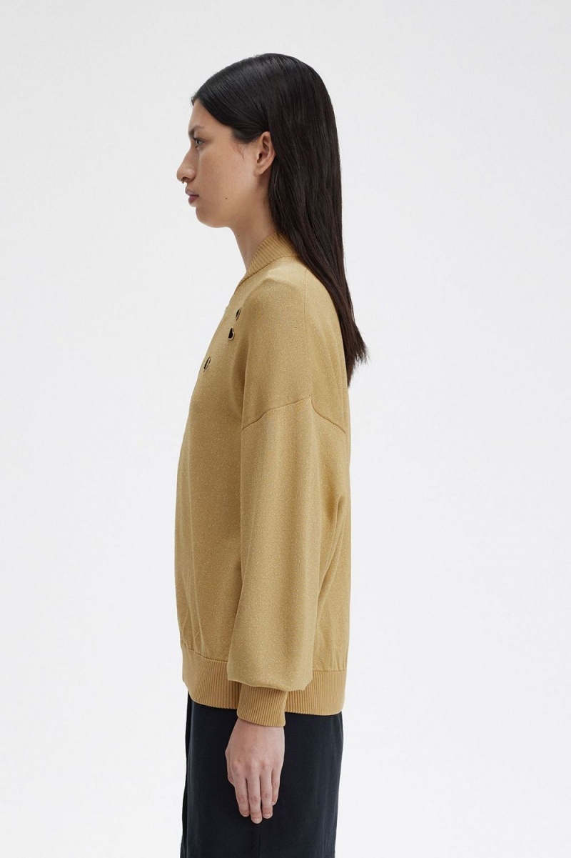 Fred Perry Metallic Knitted Bomber Women's Jackets 1964 Gold | HXBPL2034