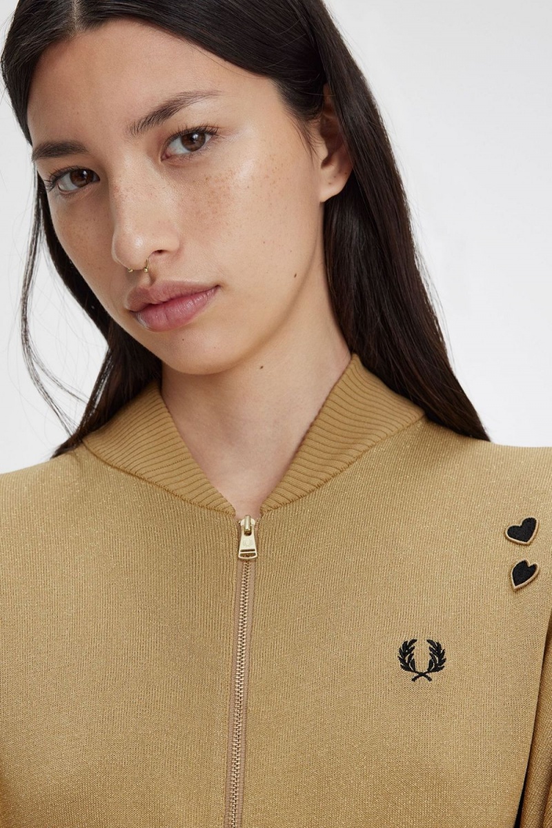 Fred Perry Metallic Knitted Bomber Women's Jackets 1964 Gold | HXBPL2034