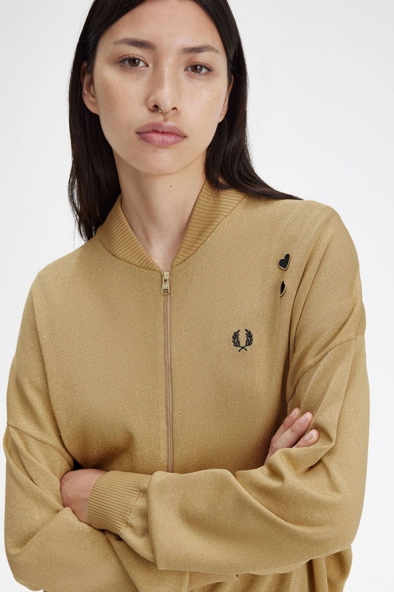 Fred Perry Metallic Knitted Bomber Women's Jackets 1964 Gold | HXBPL2034