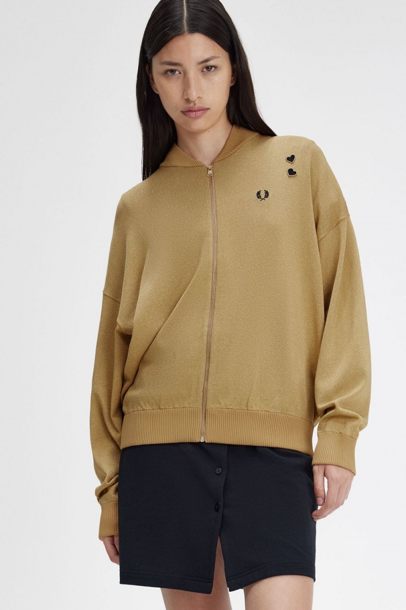 Fred Perry Metallic Knitted Bomber Women's Jackets 1964 Gold | HXBPL2034