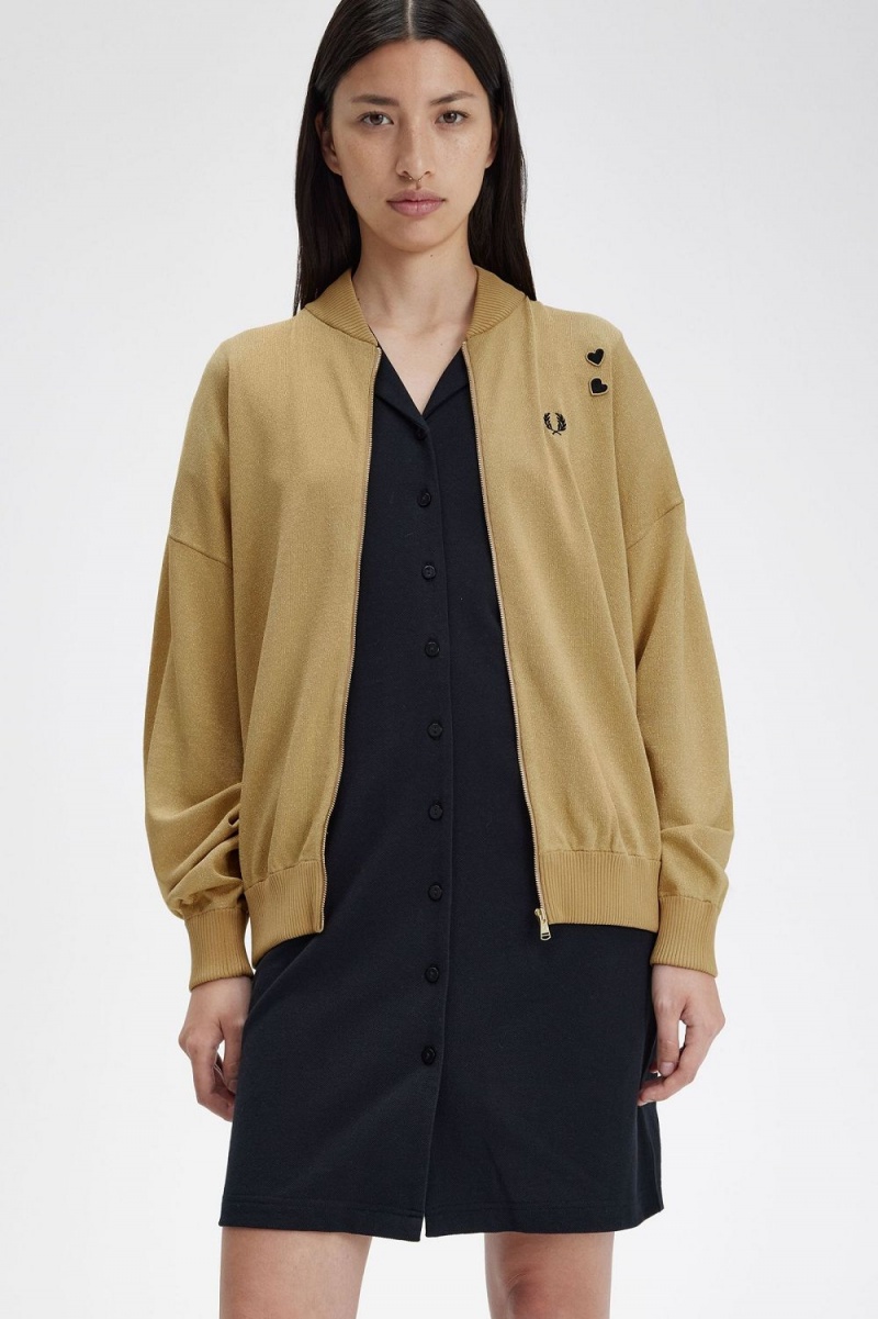 Fred Perry Metallic Knitted Bomber Women's Jackets 1964 Gold | HXBPL2034