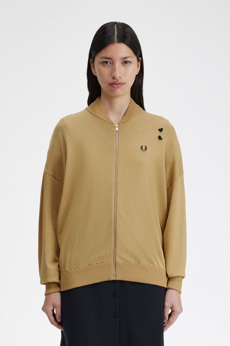 Fred Perry Metallic Knitted Bomber Women\'s Jackets 1964 Gold | HXBPL2034