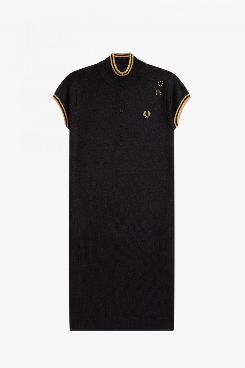 Fred Perry Metallic Knitted Women's Dress Black | QWFSP1394