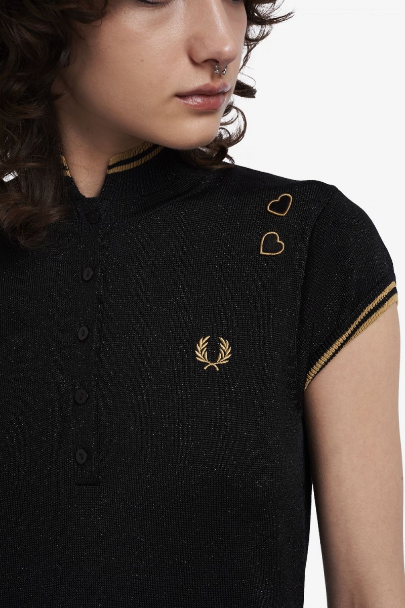 Fred Perry Metallic Knitted Women's Dress Black | QWFSP1394