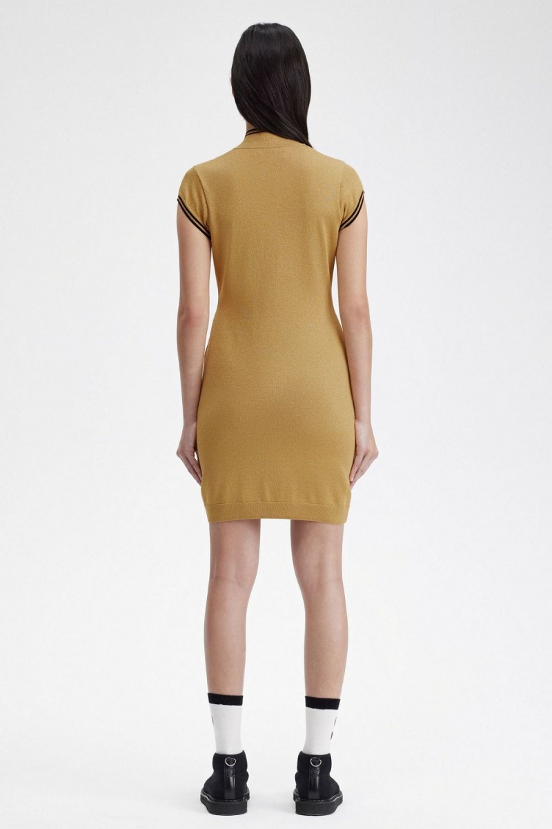 Fred Perry Metallic Knitted Women's Dress 1964 Gold | VZBAW0819