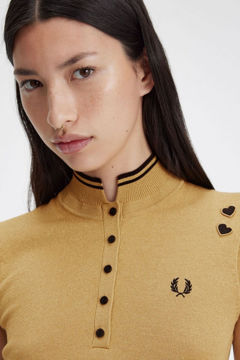 Fred Perry Metallic Knitted Women's Dress 1964 Gold | VZBAW0819