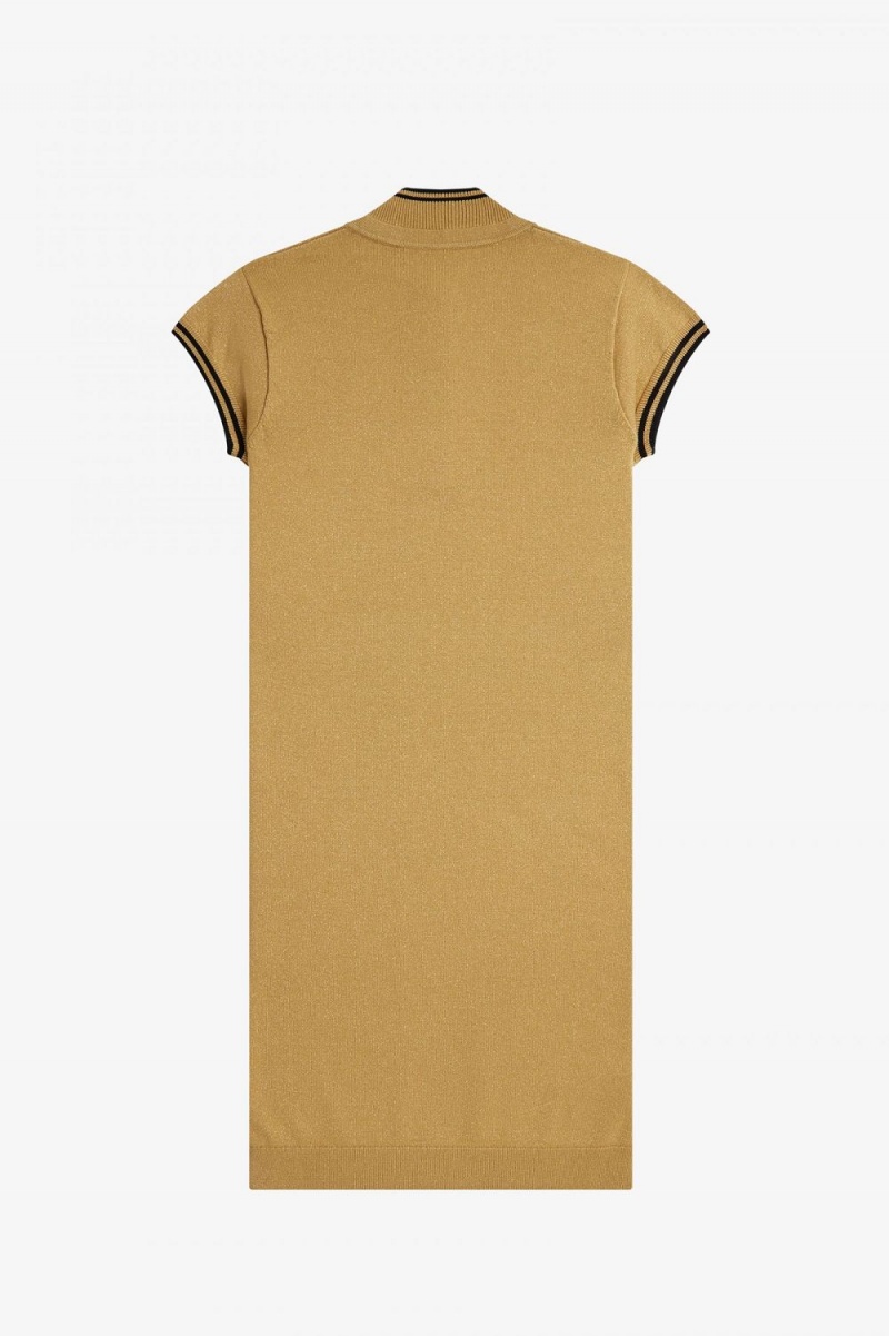 Fred Perry Metallic Knitted Women's Dress 1964 Gold | VZBAW0819