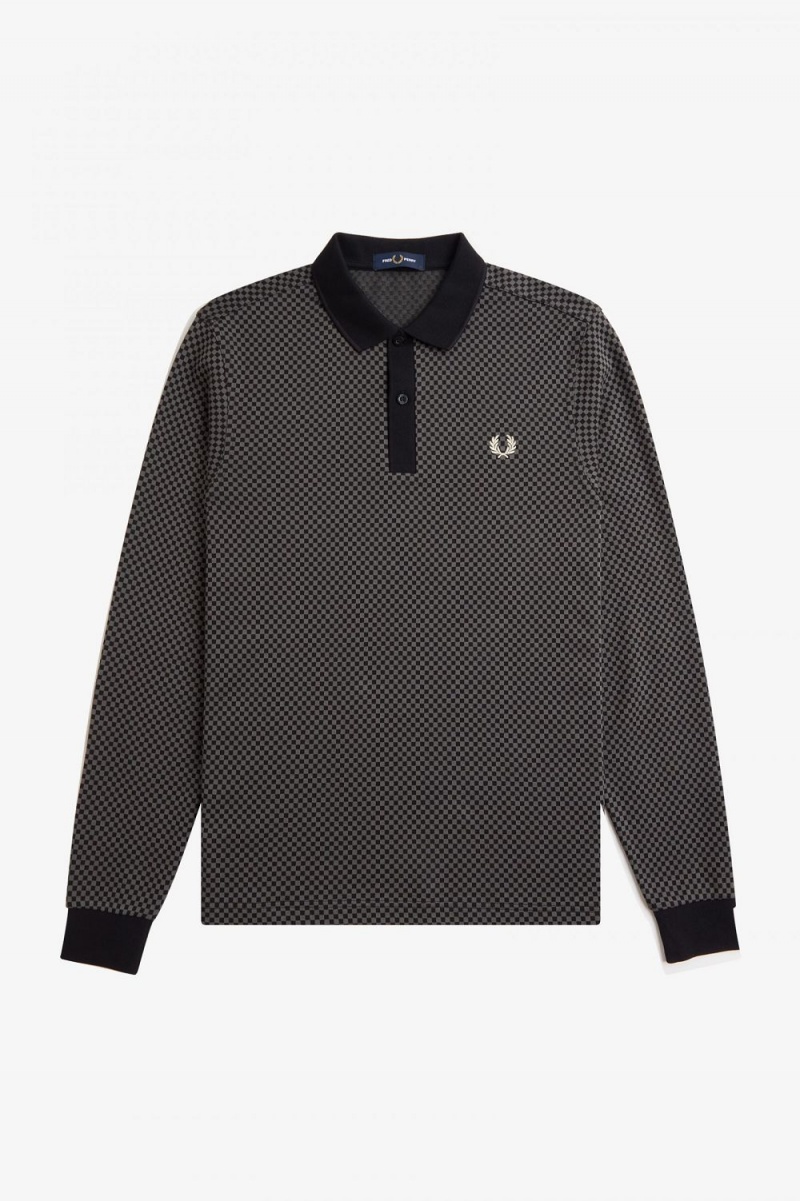 Fred Perry Micro Chequerboard Men's Polo Shirt Black Field Green | KGFAC6598