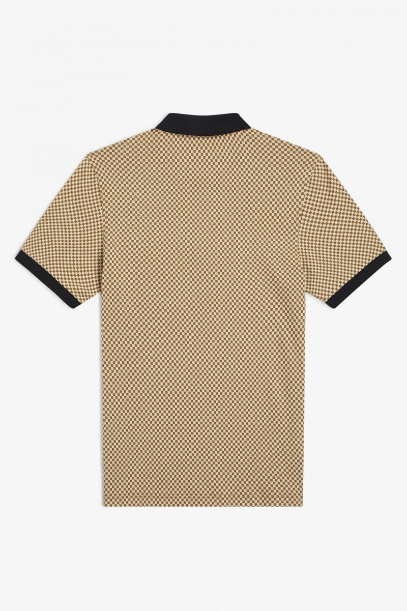 Fred Perry Micro Chequerboard Men's Polo Shirt Oatmeal Dark Coffee | YWLSX3950