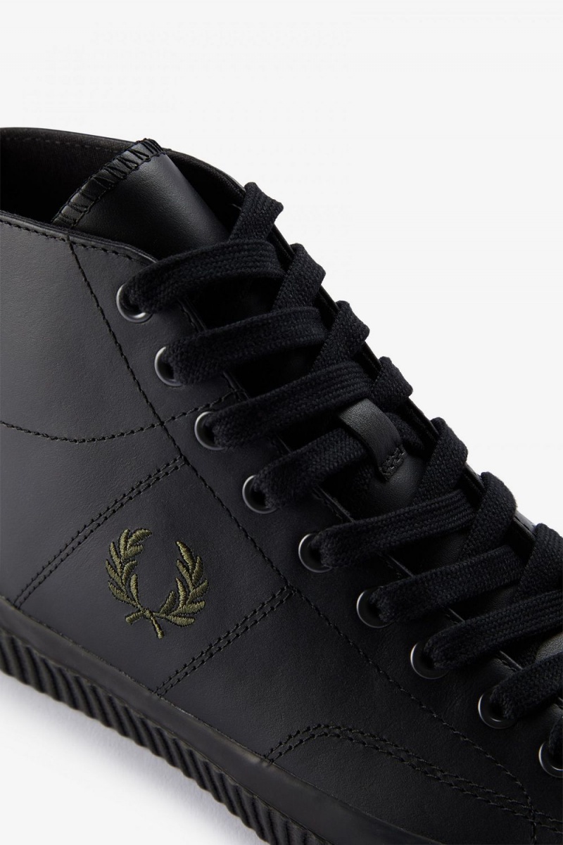 Fred Perry Mid Hughes Women's Plimsolls Black Uniform Green | NWFHC0683