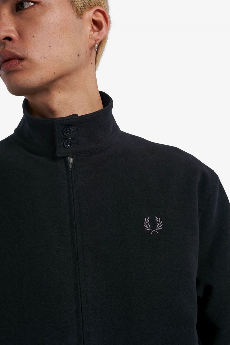 Fred Perry Moleskin Harrington Men's Jackets Black | TDMKL3285