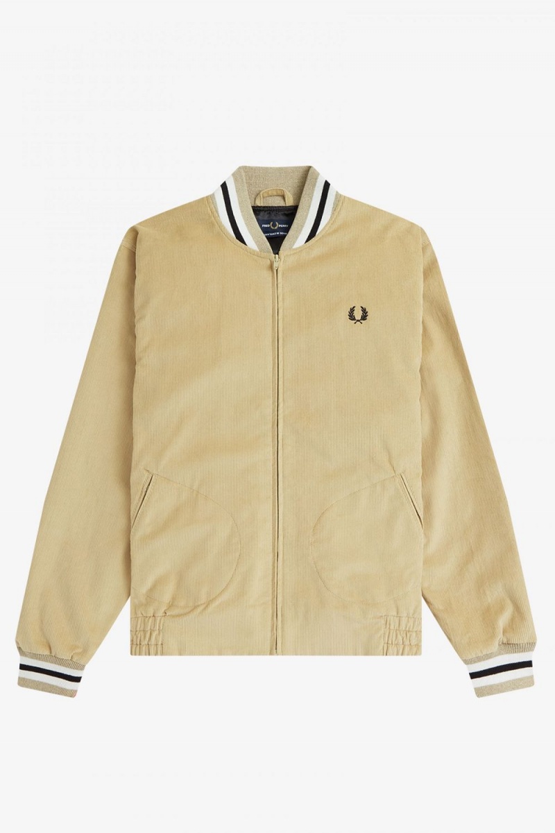 Fred Perry Needlecord Tennis Bomber Men\'s Jackets Stone | HYPDT1896