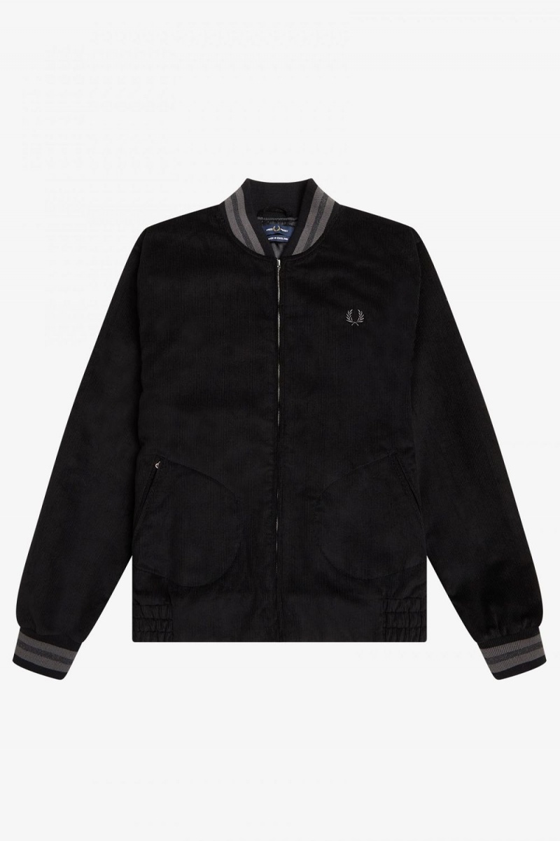 Fred Perry Needlecord Tennis Bomber Men's Jackets Black | RDBGN1509