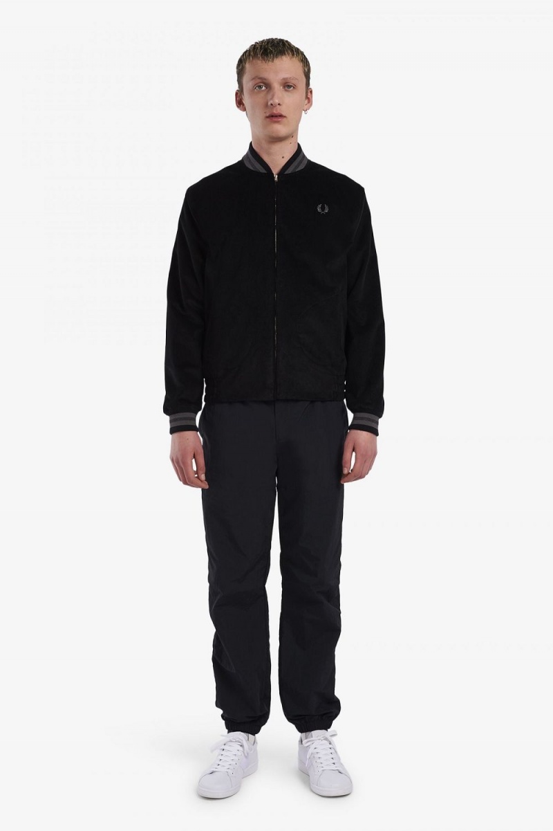 Fred Perry Needlecord Tennis Bomber Men's Jackets Black | RDBGN1509