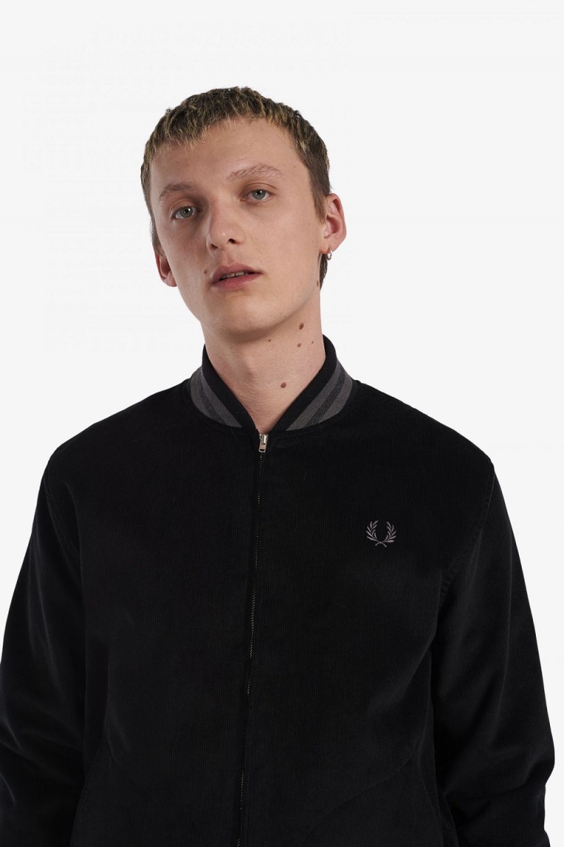 Fred Perry Needlecord Tennis Bomber Men's Jackets Black | RDBGN1509