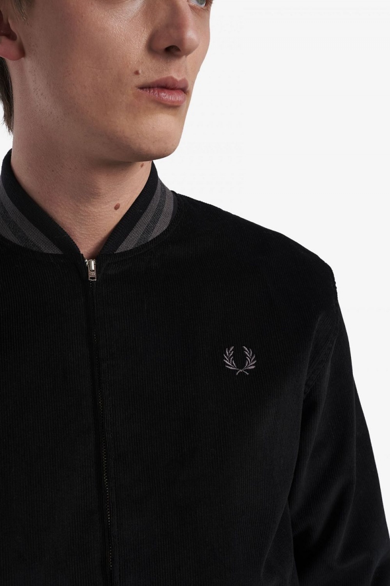 Fred Perry Needlecord Tennis Bomber Men's Jackets Black | RDBGN1509