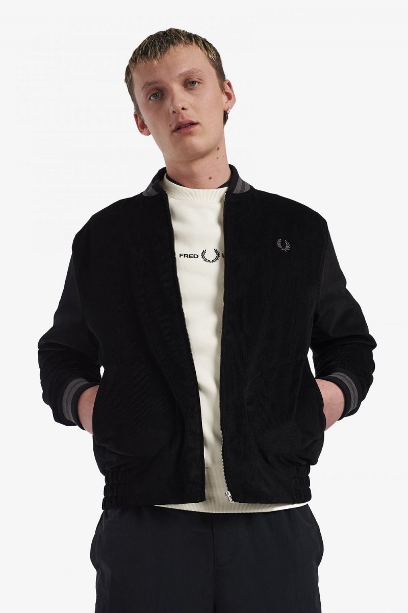 Fred Perry Needlecord Tennis Bomber Men\'s Jackets Black | RDBGN1509