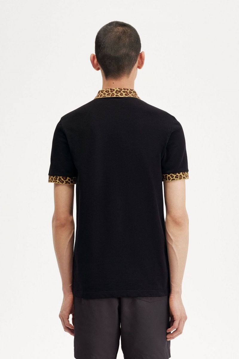 Fred Perry Noongoons Leopard Print Men's Polo Shirt Black | OIHUA3671