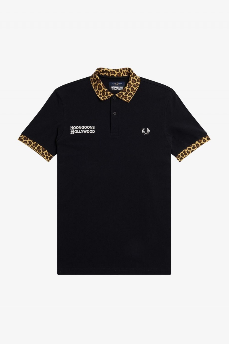 Fred Perry Noongoons Leopard Print Men's Polo Shirt Black | OIHUA3671