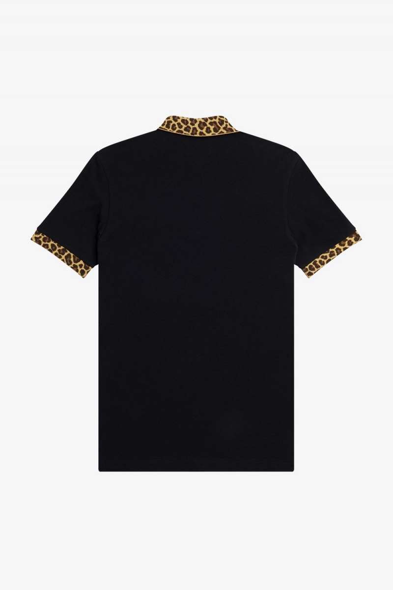 Fred Perry Noongoons Leopard Print Men's Polo Shirt Black | OIHUA3671