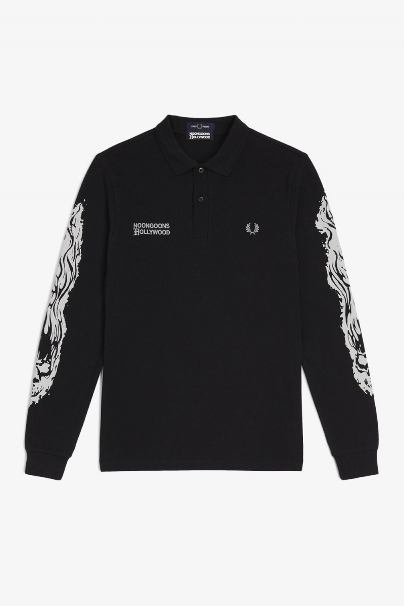 Fred Perry Noongoons Long Sleeve Graphic Men's Polo Shirt Black | AIRVU3176