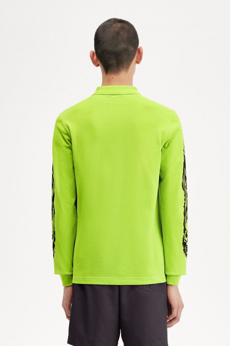 Fred Perry Noongoons Long Sleeve Graphic Men's Polo Shirt Lime Green | HZUFJ4860