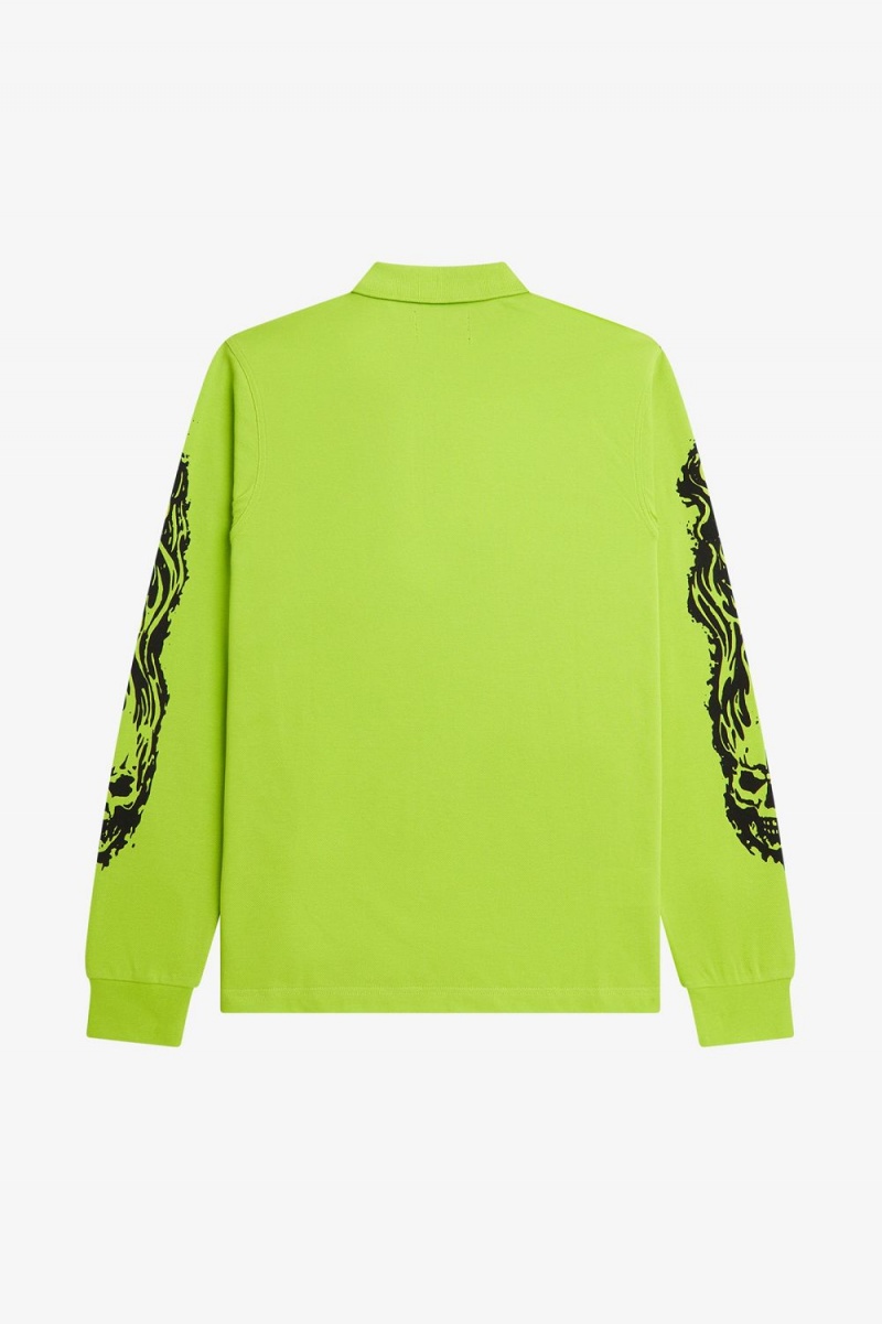 Fred Perry Noongoons Long Sleeve Graphic Men's Polo Shirt Lime Green | HZUFJ4860