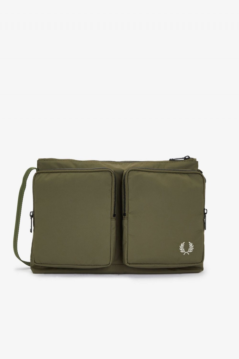 Fred Perry Nylon Pocket Side Men's Bags Uniform Green Warm Grey | EGLSA6240