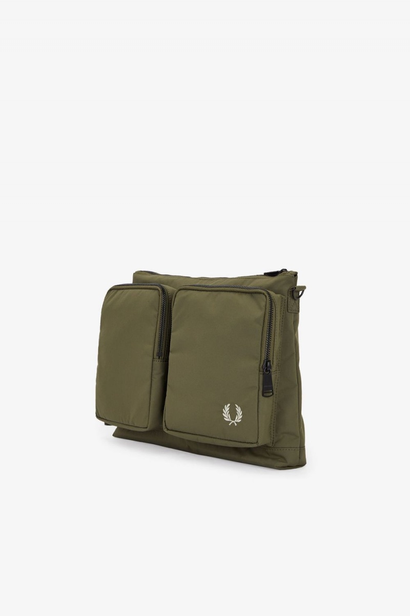 Fred Perry Nylon Pocket Side Men's Bags Uniform Green Warm Grey | EGLSA6240