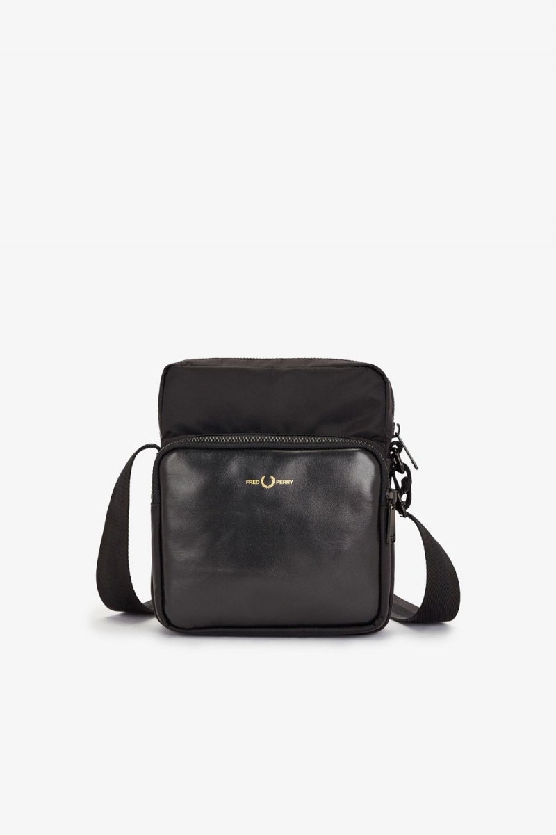 Fred Perry Nylon Twill Leather Side Men's Bags Black Gold | SCKIJ1986