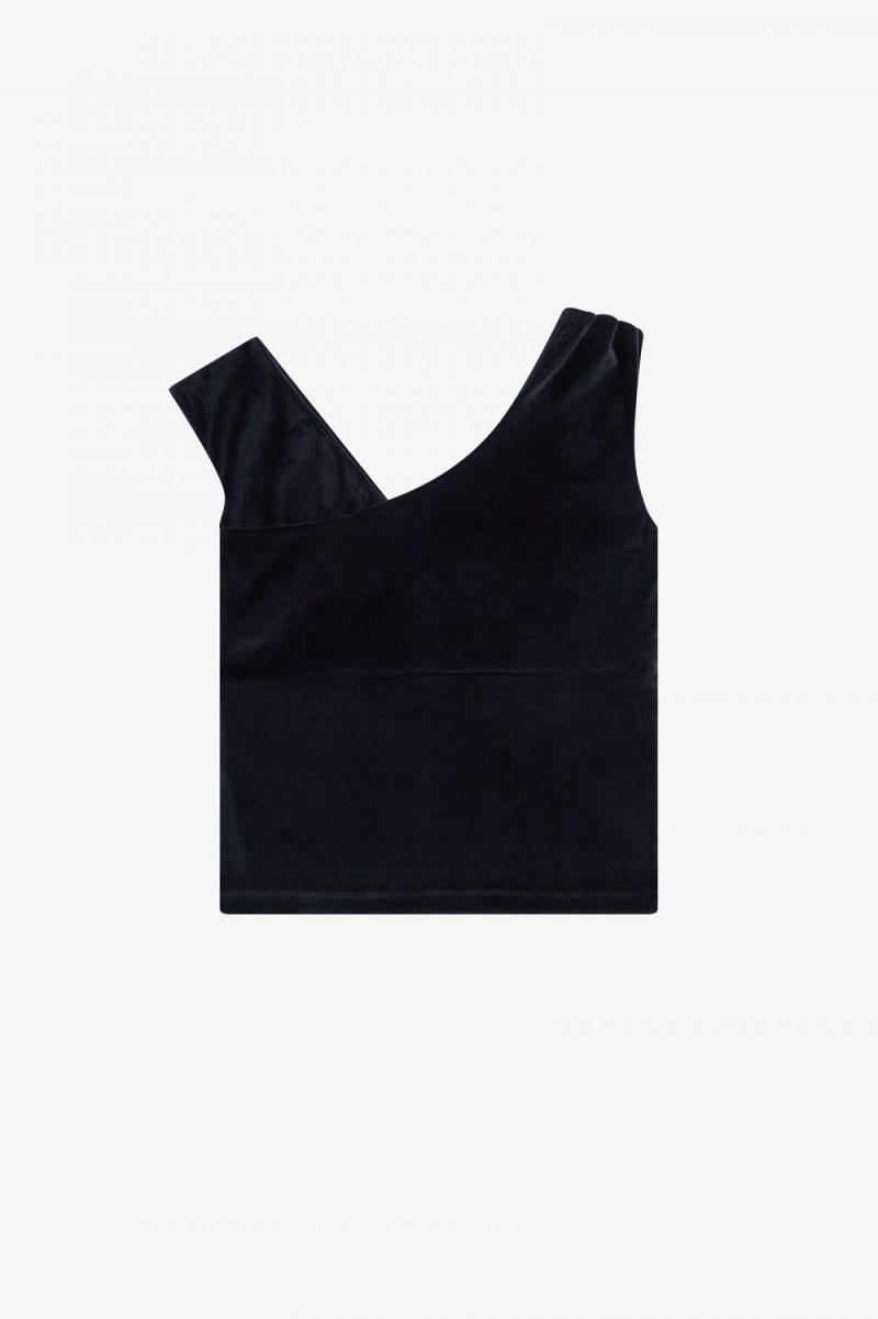 Fred Perry Off-The-Shoulder Velour Women's T-Shirt Black | DRLUY6475