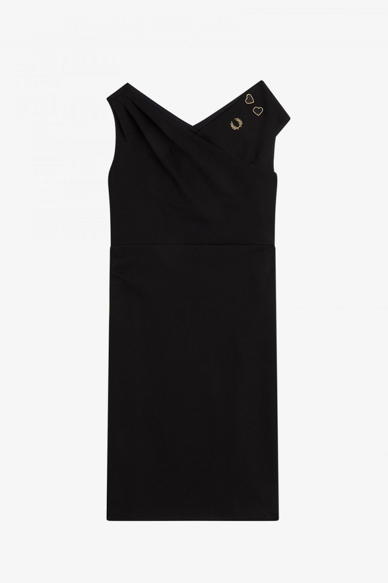 Fred Perry Off-The-Shoulder Women's Dress Black | NWFPC6309