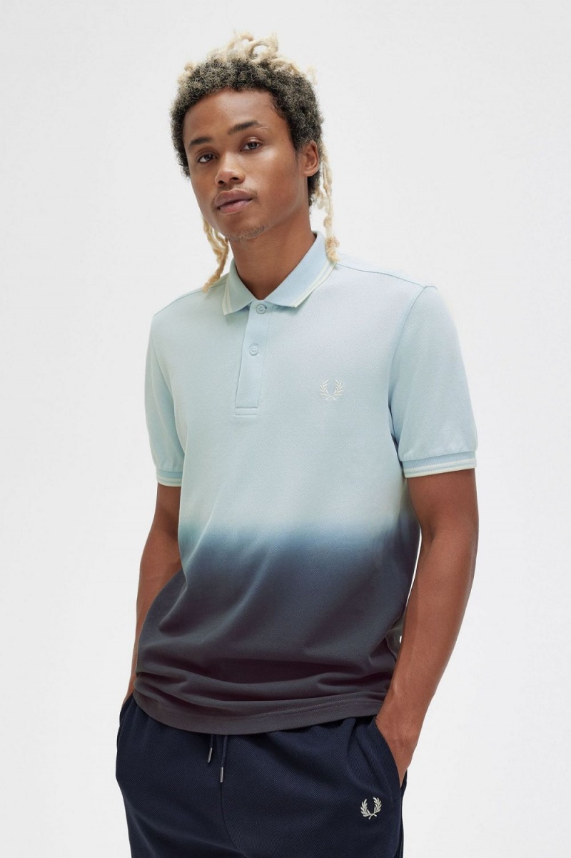 Fred Perry Ombre Men's Shirt Light Aqua | DOBHR6518